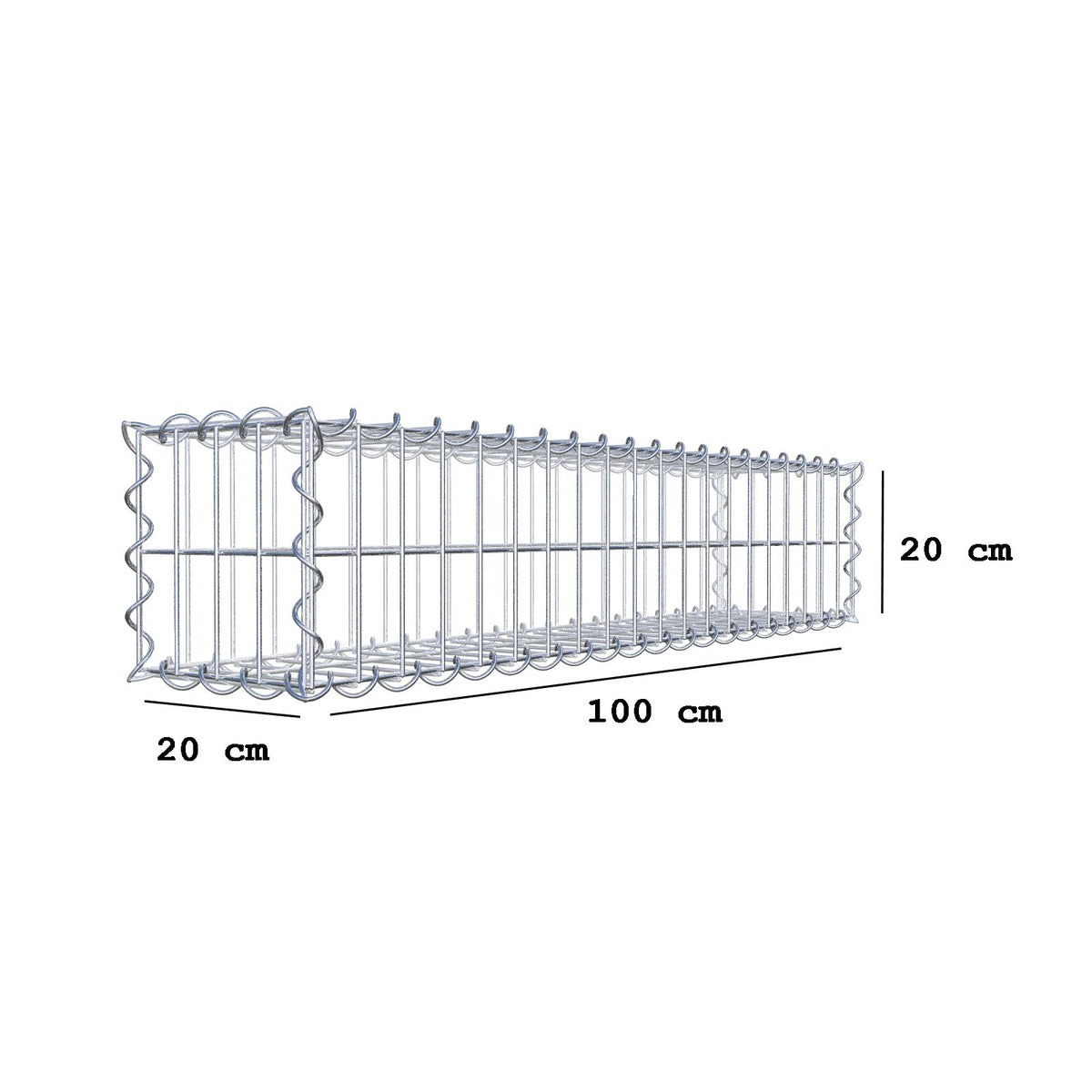 Gabion 100 cm x 20 cm x 20 cm (L x H x D), maskstorlek 5 cm x 10 cm, spiral