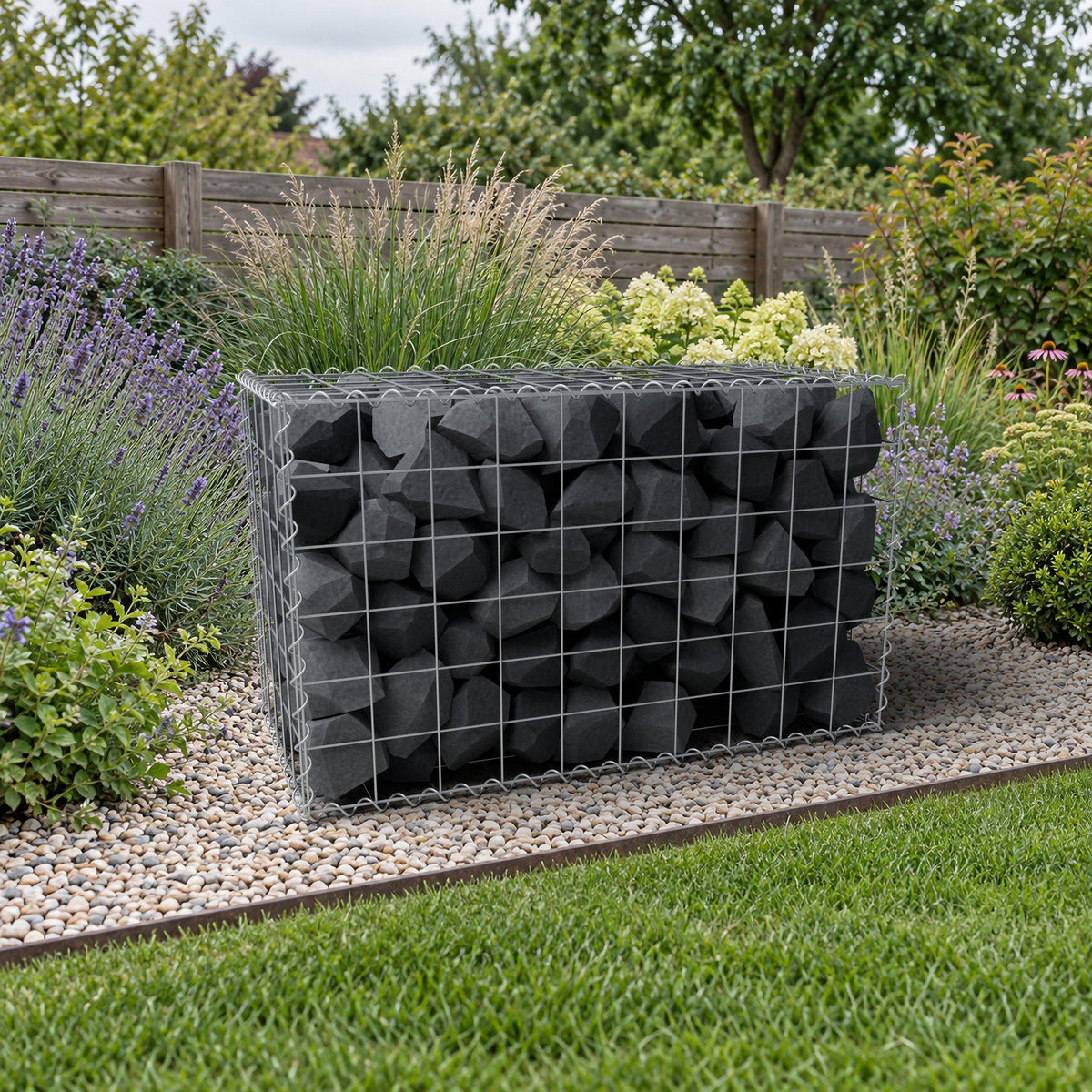 Schanskorf 100 cm x 60 cm x 50 cm (L x H x D), maaswijdte 10 cm x 10 cm, spiraalvormig