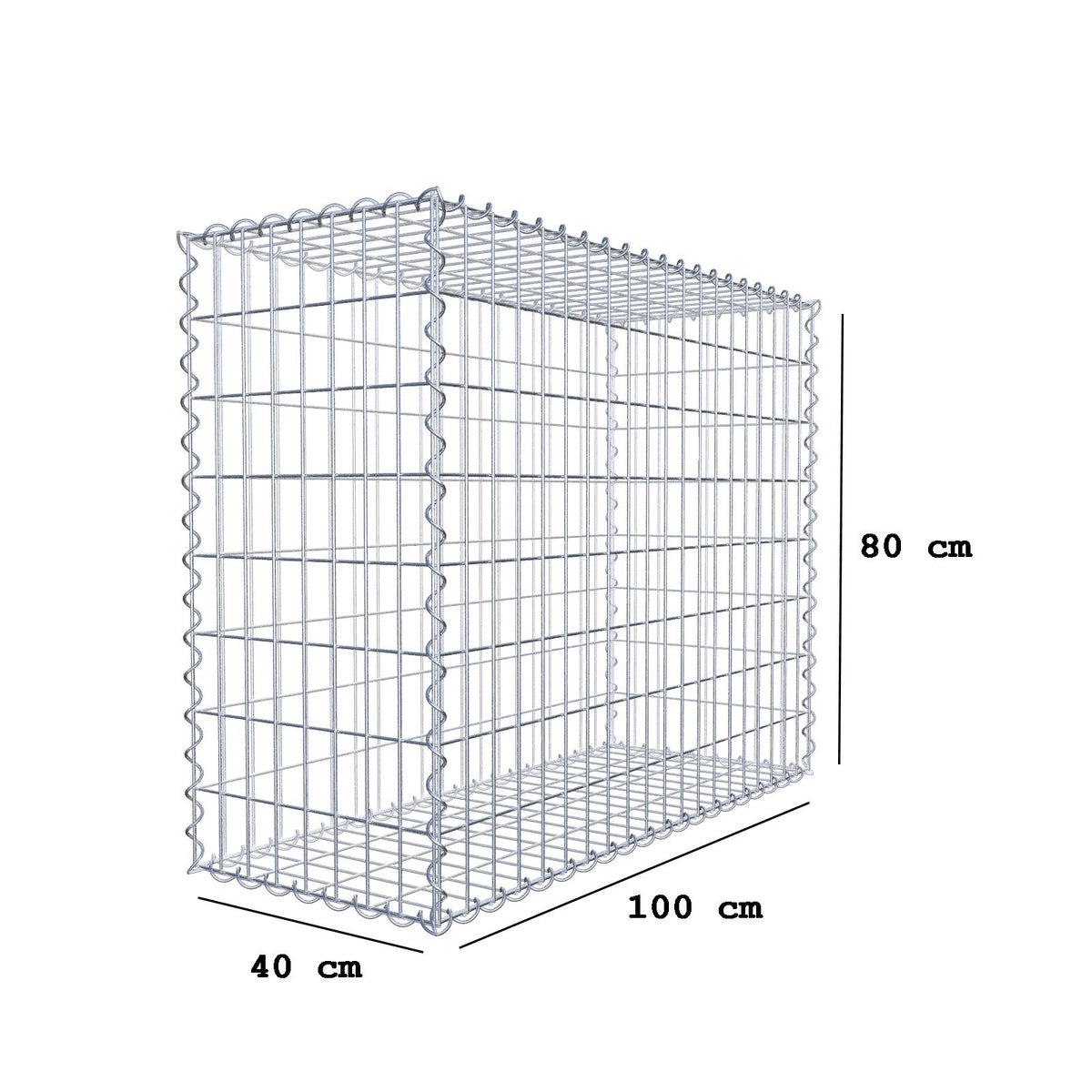 Gabion 100 cm x 80 cm x 40 cm (L x H x D), maskestørrelse 5 cm x 10 cm, spiral