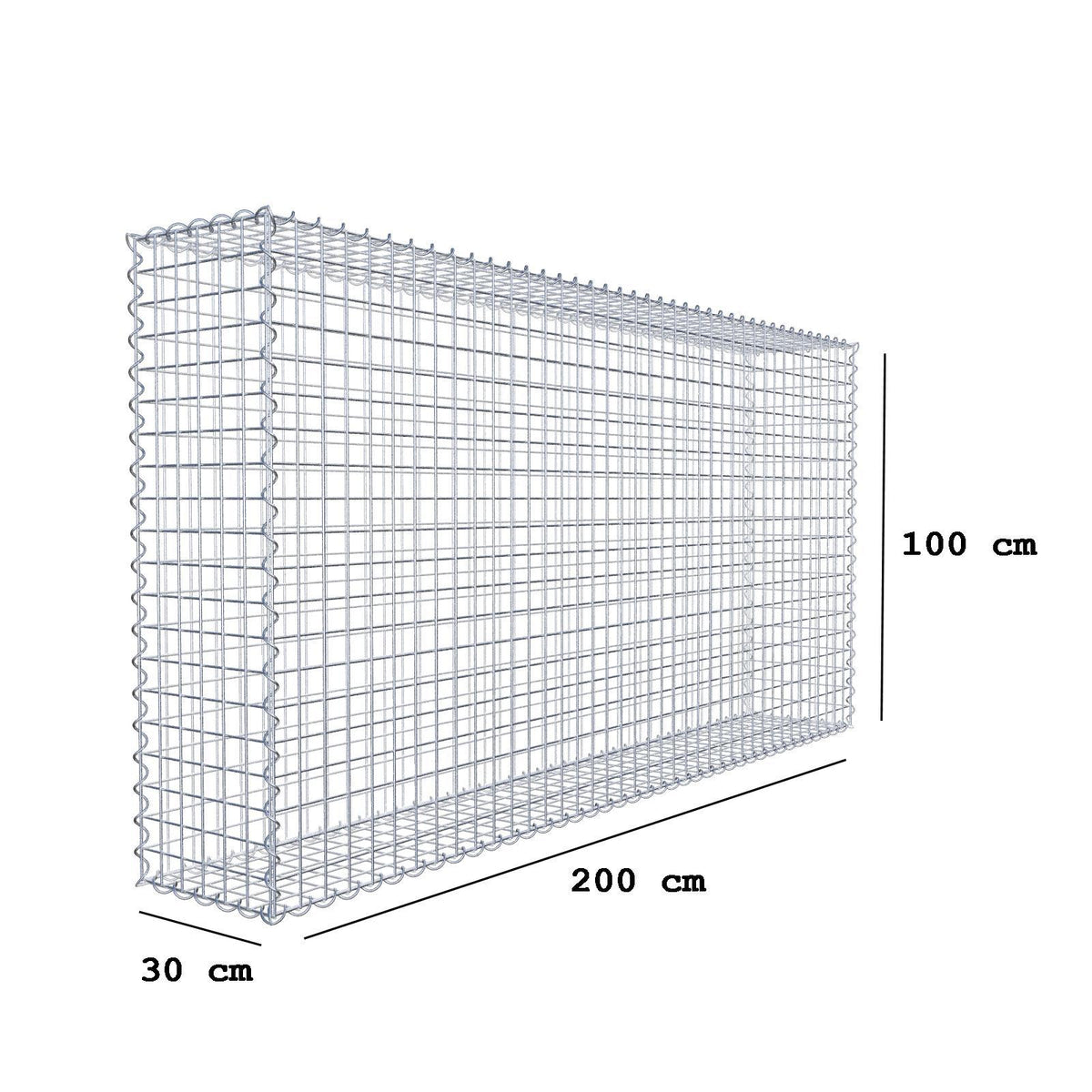 Gabion 200 cm x 100 cm x 30 cm (L x H x P), mailles 5 cm x 5 cm, spirale