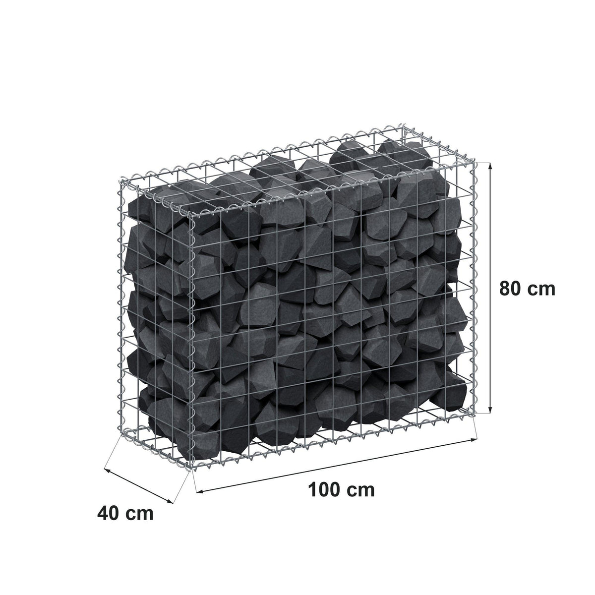 Gabion 100 cm x 80 cm x 40 cm (L x H x D), maskestørrelse 10 cm x 10 cm, spiral