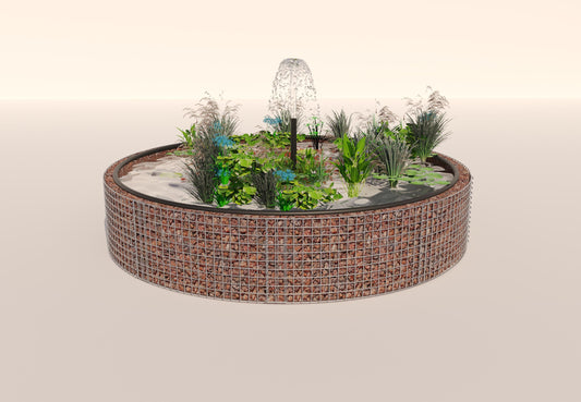 Gabion verhoogde vijver rond, buitendiameter 262 cm, hoogte 50 cm, maaswijdte 5 x 5 cm, wanddikte 15 cm