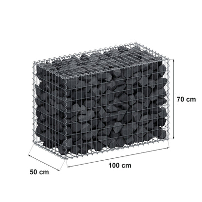 Gabião 100 cm x 70 cm x 50 cm (C x A x P), malhagem 5 cm x 10 cm, espiral