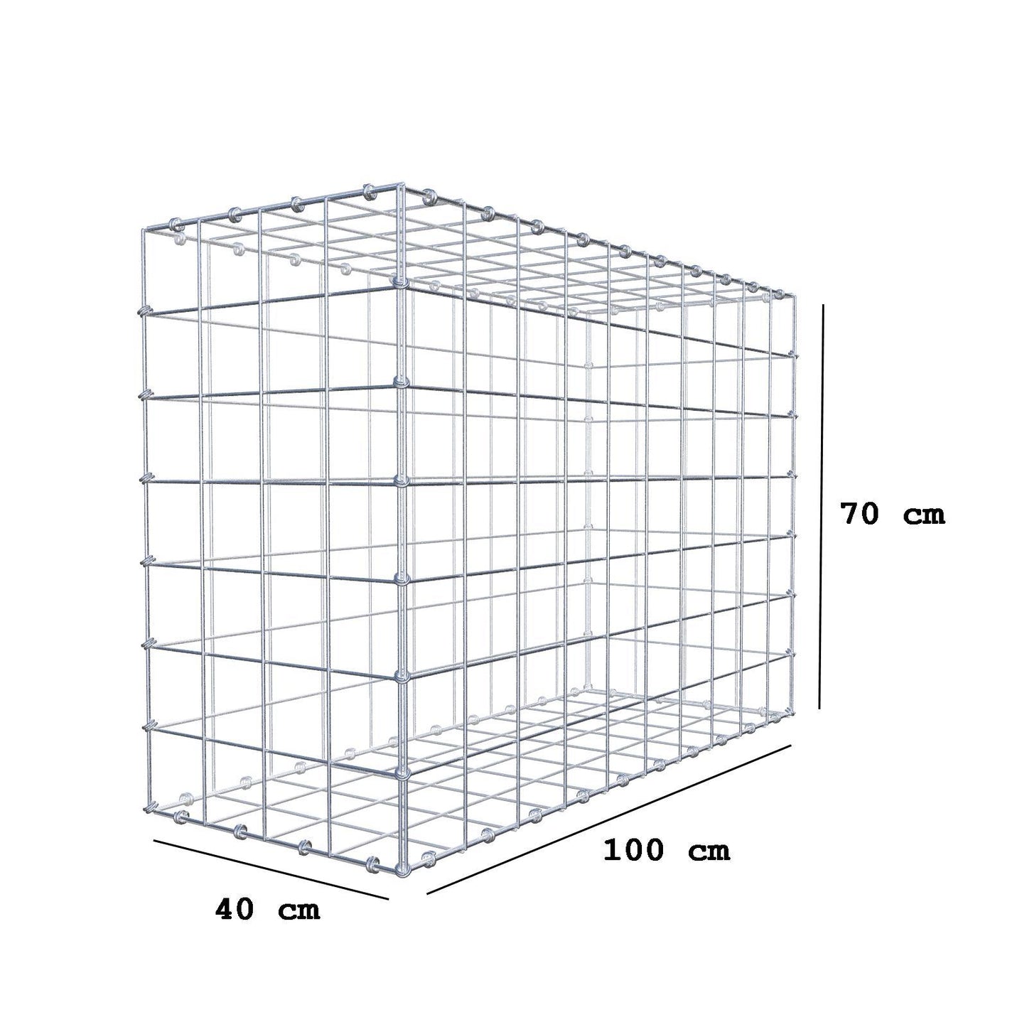 Gabion 100 cm x 70 cm x 40 cm (L x H x D), maskstorlek 10 x 10 cm, spiralring