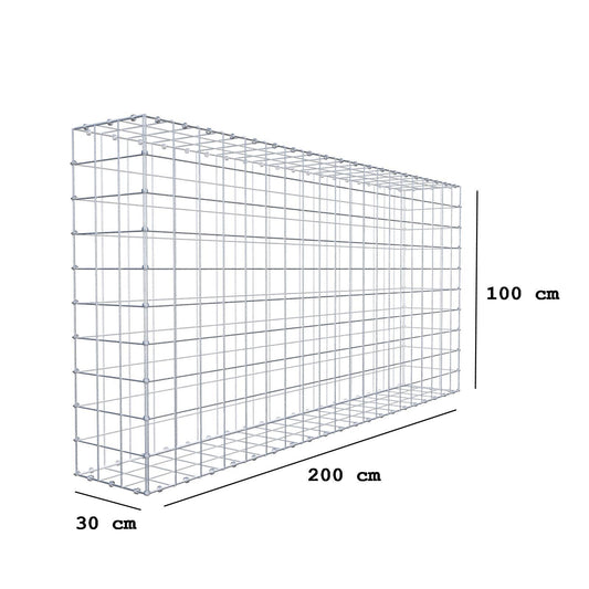 Gabbione 200 cm x 100 cm x 30 cm (L x H x P), maglia 10 x 10 cm, anello a spirale