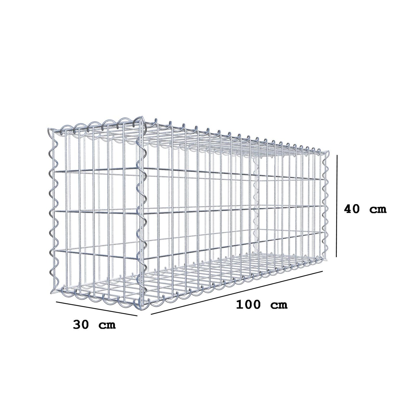 Schanskorf 100 cm x 40 cm x 30 cm (L x H x D), maaswijdte 5 cm x 10 cm, spiraalvormig