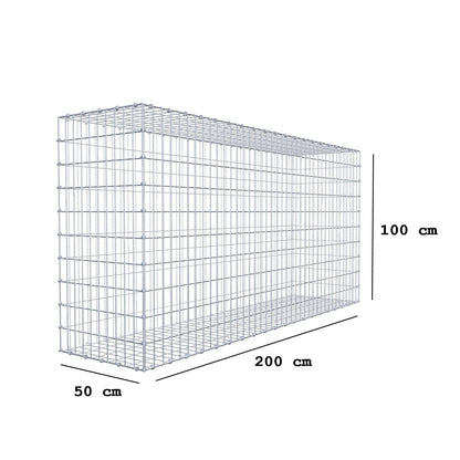 Gabion 200 cm x 100 cm x 50 cm (L x H x D), maskestørrelse 5 x 10 cm, spiralring
