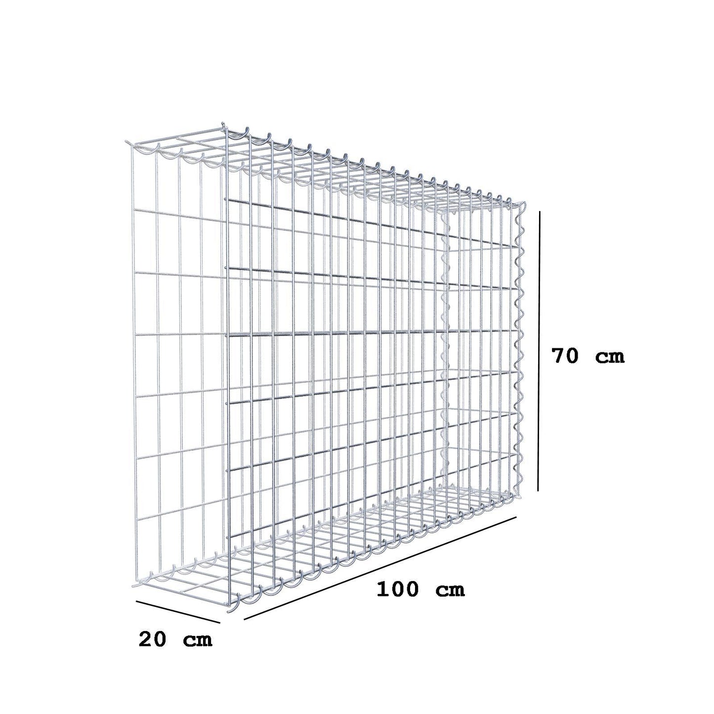 Opvokset gabion type 2 100 cm x 70 cm x 20 cm (L x H x D), maskestørrelse 5 cm x 10 cm, spiral