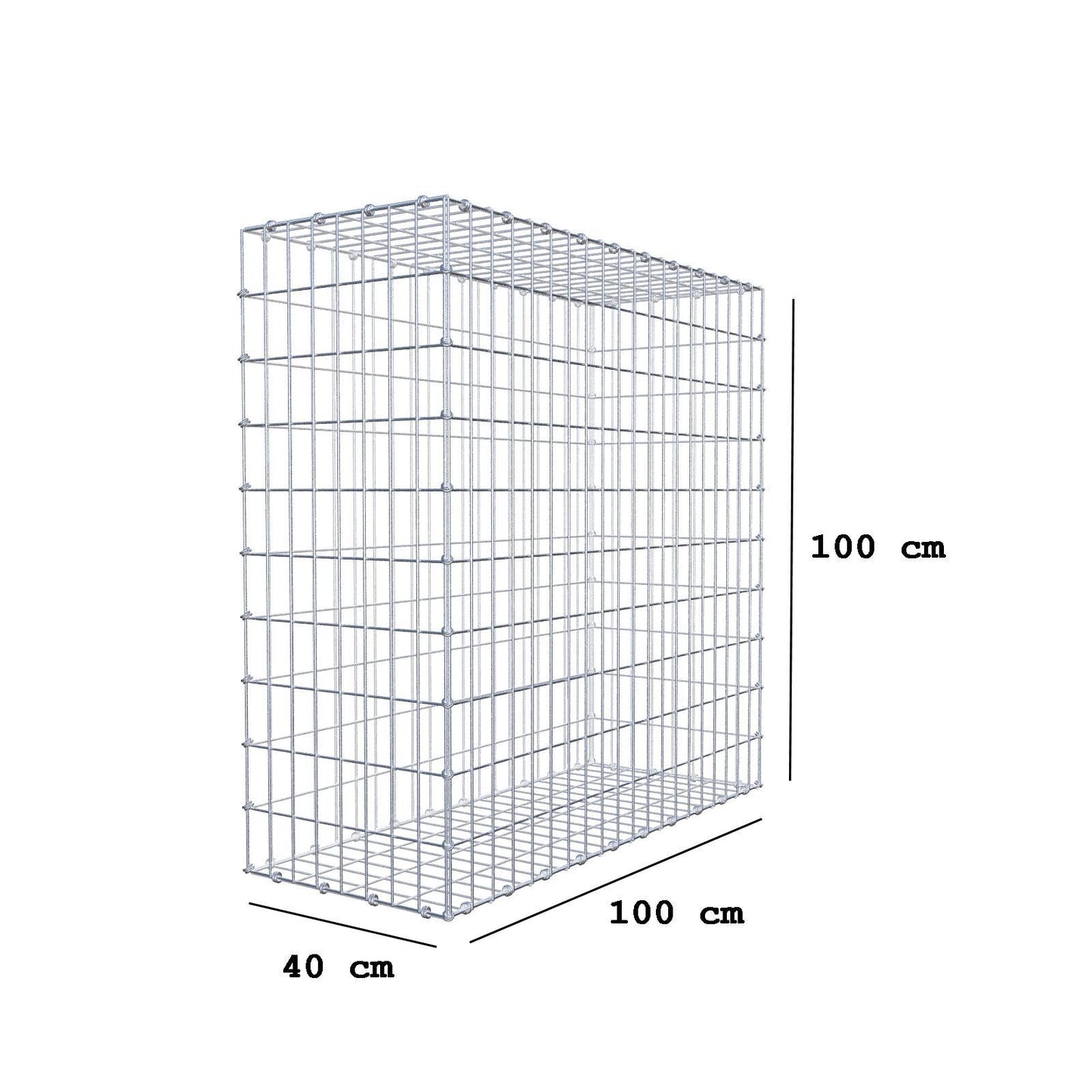 Gabione 100 cm x 100 cm x 40 cm (L x H x T), Maschenweite 5 x 10 cm, Spiralring