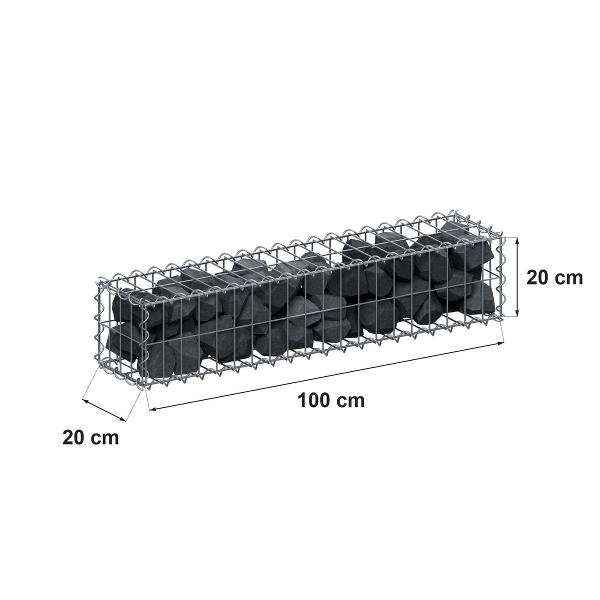 Gabion 100 cm x 20 cm x 20 cm (L x H x D), maskstorlek 5 cm x 10 cm, spiral