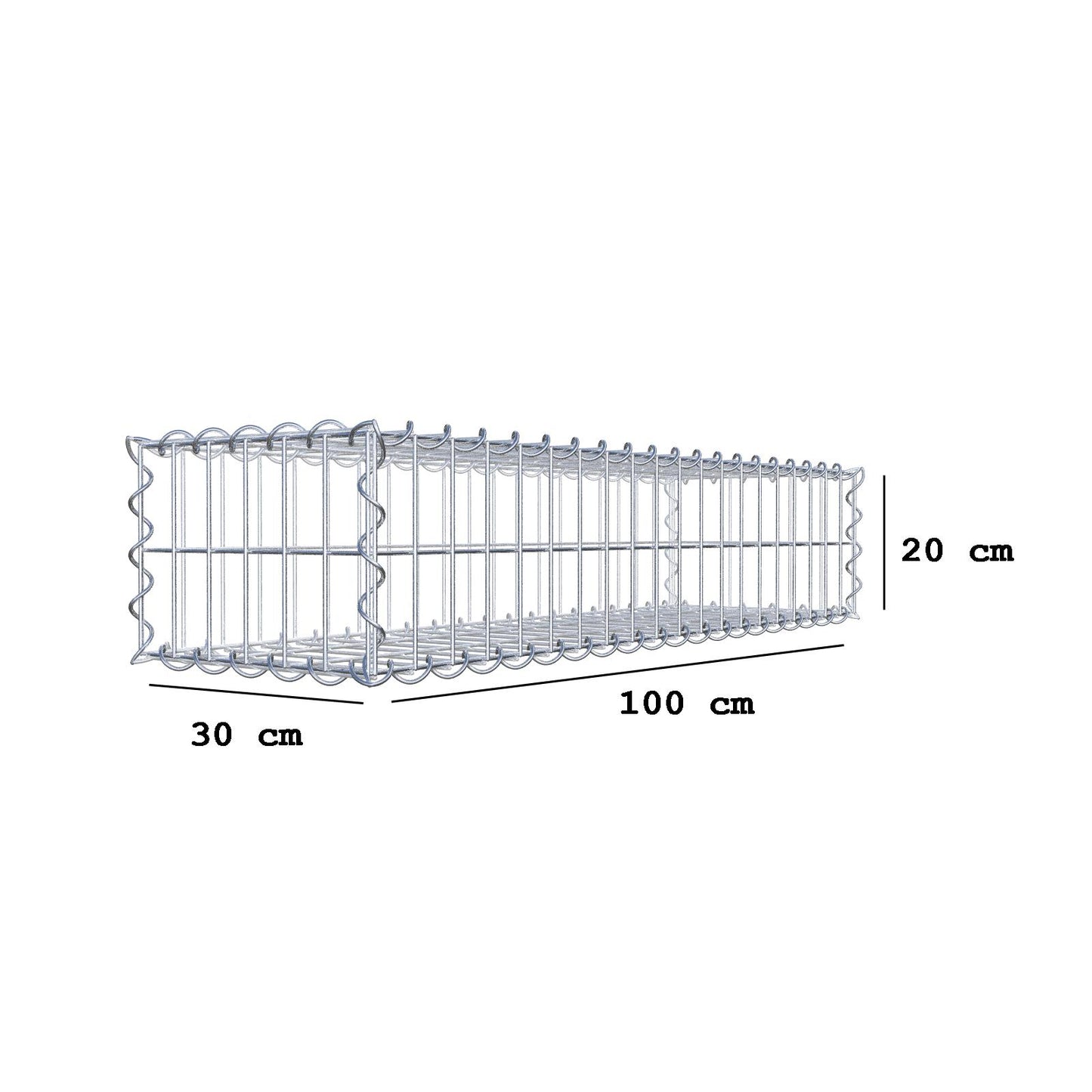 Schanskorf 100 cm x 20 cm x 30 cm (L x H x D), maaswijdte 5 cm x 10 cm, spiraalvormig