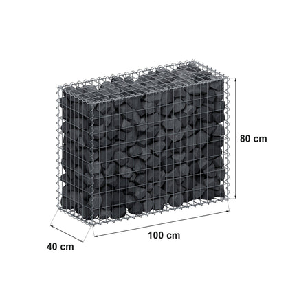 Gabion 100 cm x 80 cm x 40 cm (L x H x D), maskestørrelse 5 cm x 10 cm, spiral