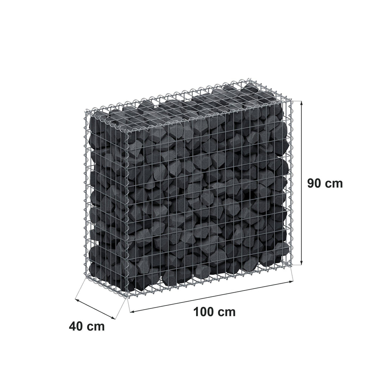 Gabion 100 cm x 90 cm x 40 cm (L x H x D), maskestørrelse 5 cm x 10 cm, spiral