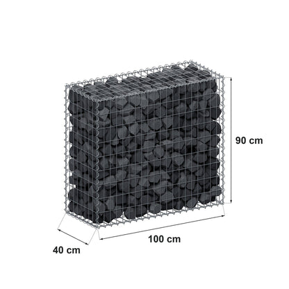 Gabion 100 cm x 90 cm x 40 cm (L x H x D), maskestørrelse 5 cm x 10 cm, spiral