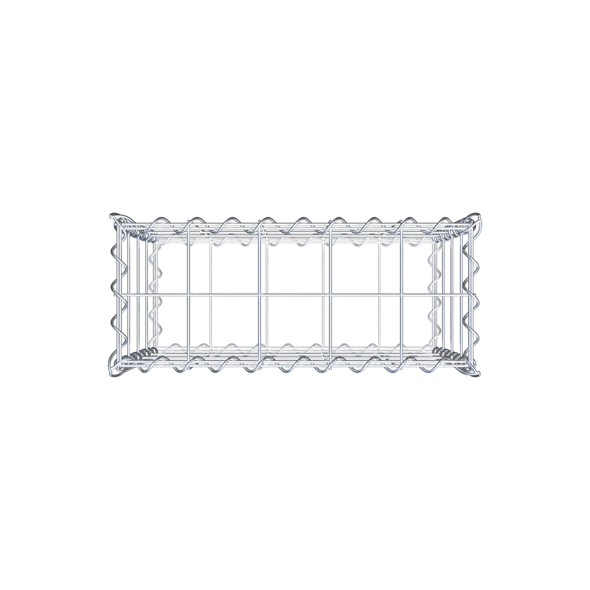Schanskorf 50 cm x 40 cm x 20 cm (L x H x D), maaswijdte 10 cm x 10 cm, spiraalvormig