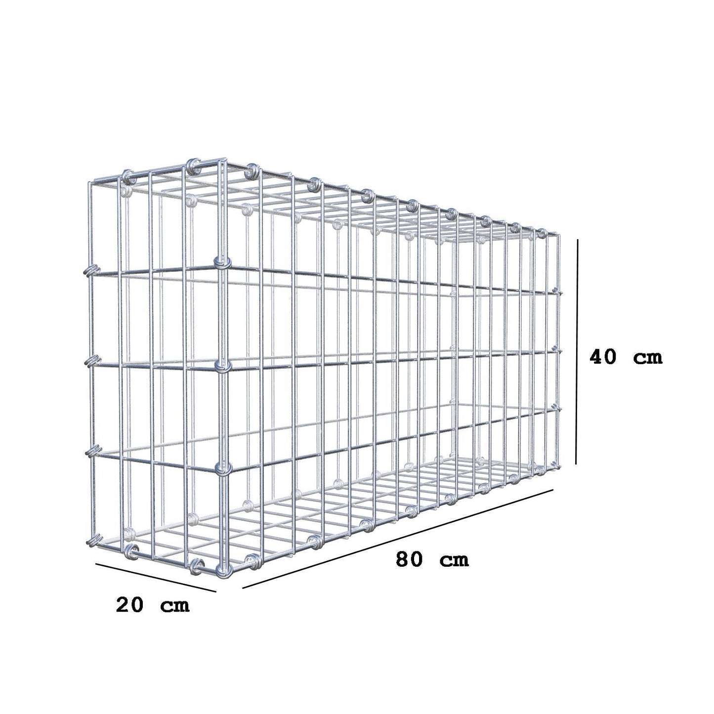 Gabion 80 cm x 40 cm x 20 cm (L x H x D), maskestørrelse 5 x 10 cm, spiralring