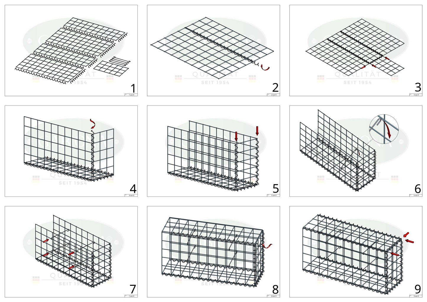 Gabion rapporté type 2 100 cm x 90 cm x 30 cm (L x H x P), mailles 10 cm x 10 cm, spirale