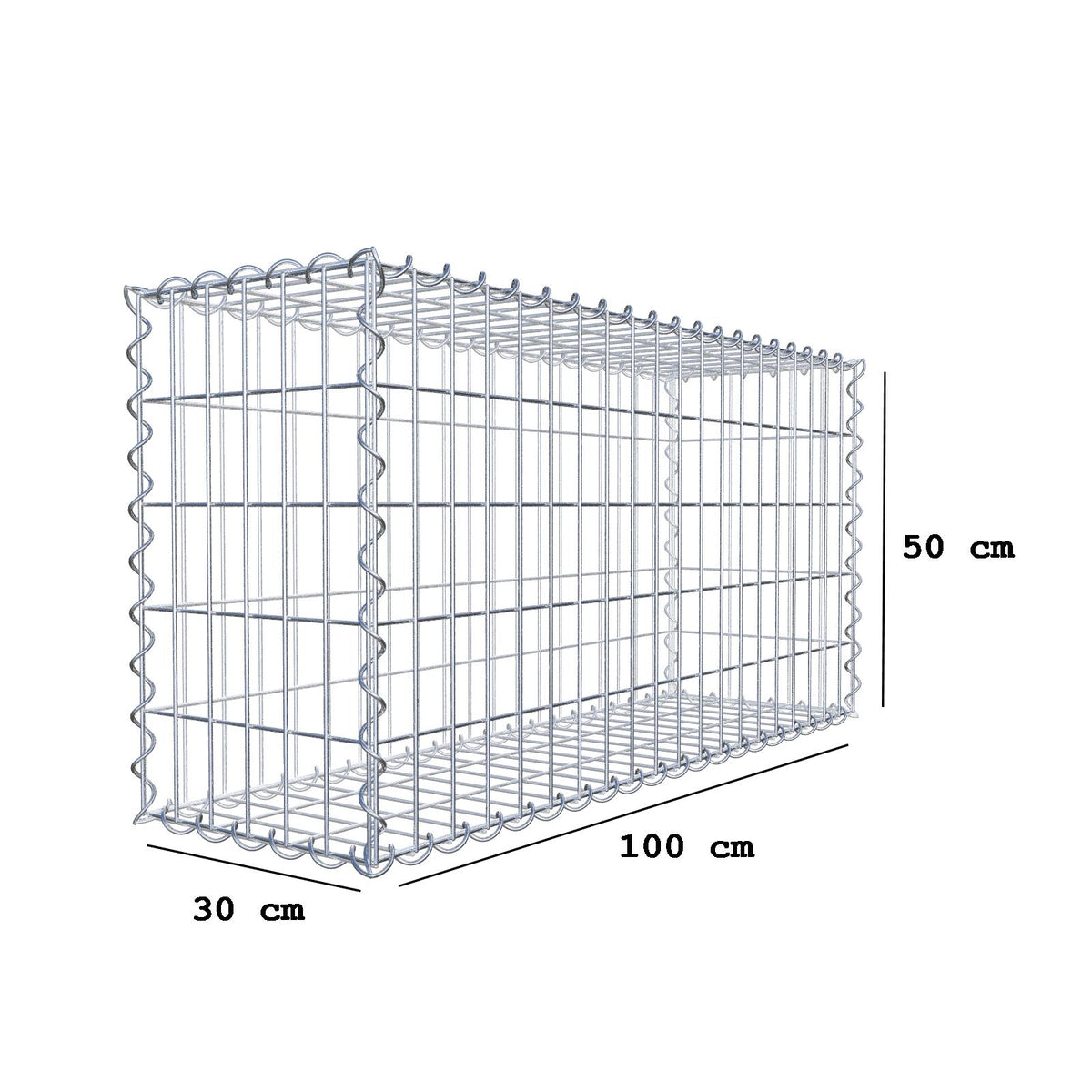 Gabion 100 cm x 50 cm x 30 cm (L x H x D), mesh size 5 cm x 10 cm, spiral