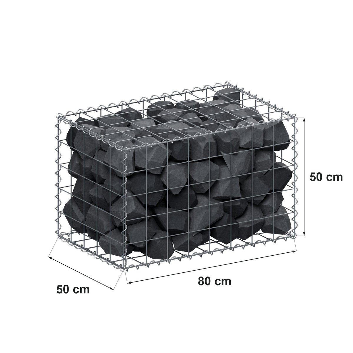 Gabion 80 cm x 50 cm x 50 cm (L x H x P), mailles 10 cm x 10 cm, spirale