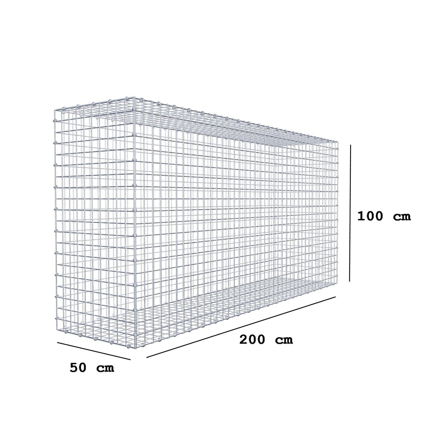 Gabion 200 cm x 100 cm x 50 cm (L x H x D), mesh size 5 x 5 cm, spiral ring