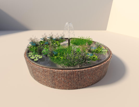 Gabion verhoogde vijver rond, buitendiameter 472 cm, hoogte 80 cm, maaswijdte 5 x 5 cm, wanddikte 15 cm