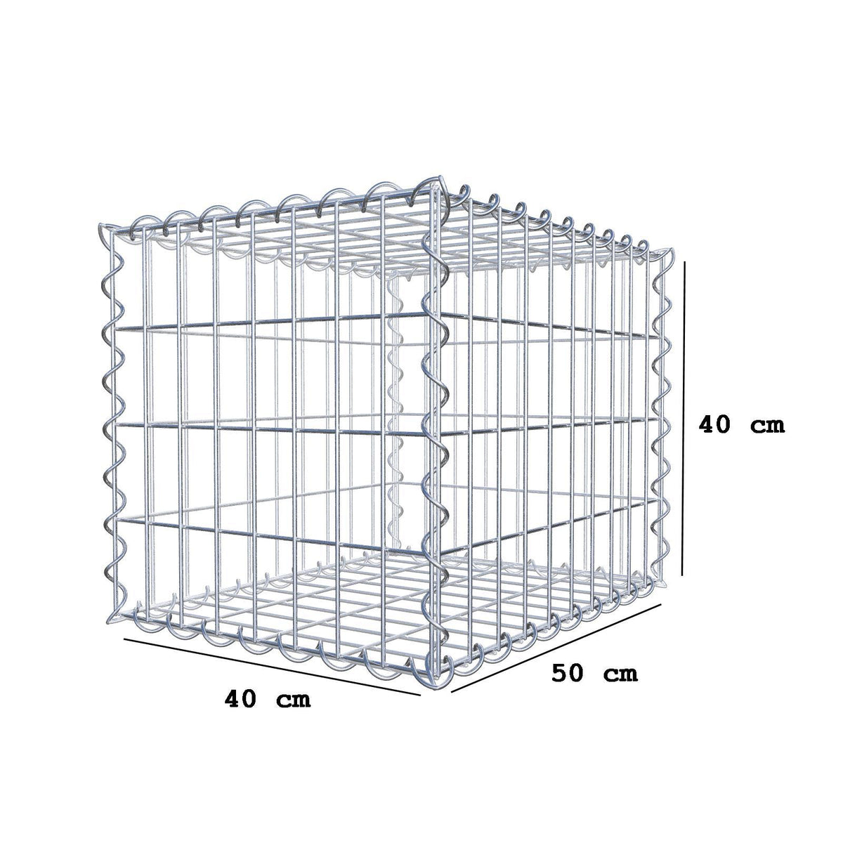 Gabbione 50 cm x 40 cm x 40 cm (L x H x P), maglia 5 cm x 10 cm, spirale