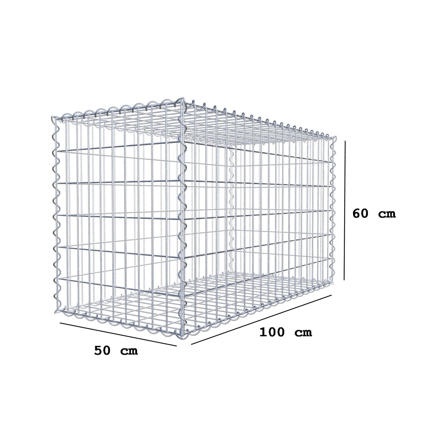 Schanskorf 100 cm x 60 cm x 50 cm (L x H x D), maaswijdte 5 cm x 10 cm, spiraalvormig