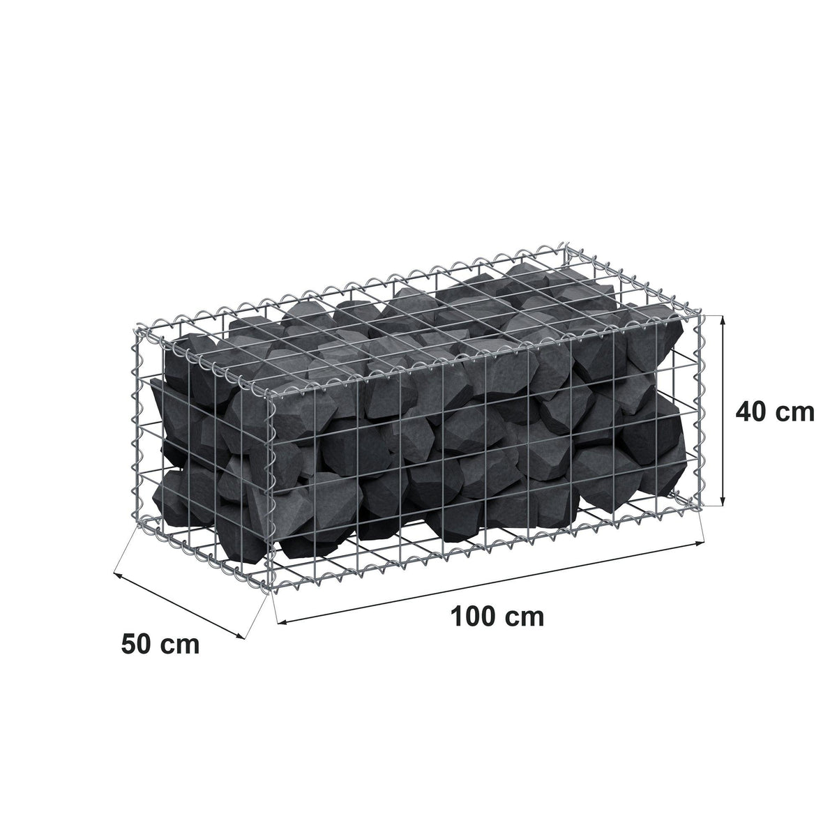 Gabion 100 cm x 40 cm x 50 cm (L x H x D), maskestørrelse 10 cm x 10 cm, spiral