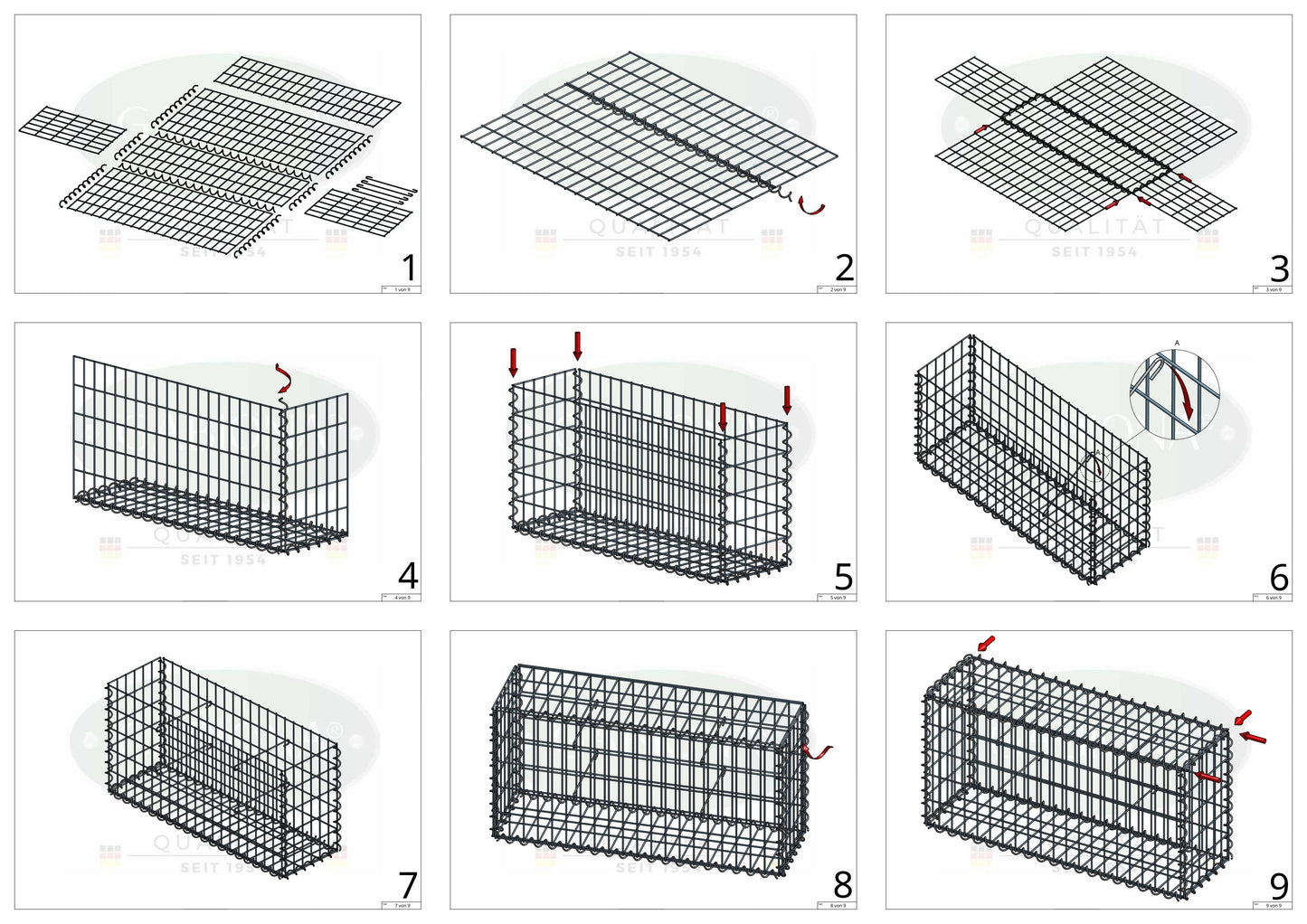 2er Set Gabionen 100 cm x 40 cm x 20 cm (L x H x T), Maschenweite 5 x 10 cm, Spirale