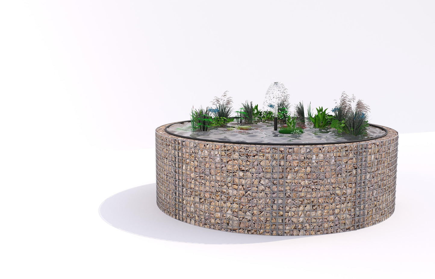 Schanskorven verhoogde vijver, rond, buitendiameter 262 cm, hoogte 80 cm, maaswijdte 5 x 5 cm, wanddikte 15 cm