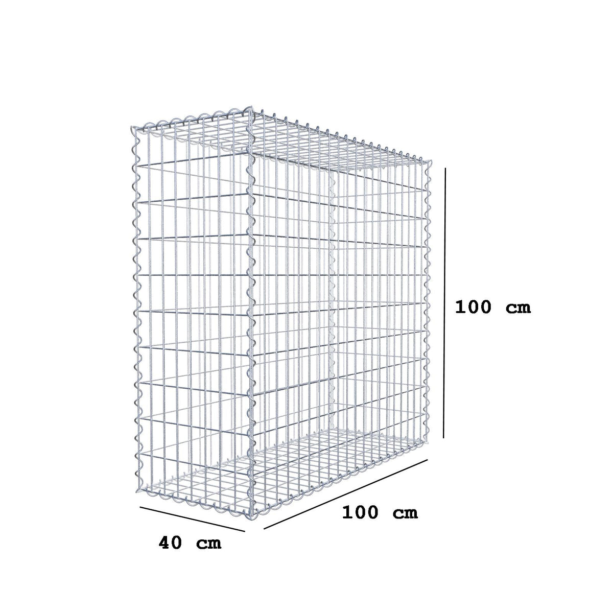 Gabion 100 cm x 100 cm x 40 cm (L x H x P), mailles 5 cm x 10 cm, spirale