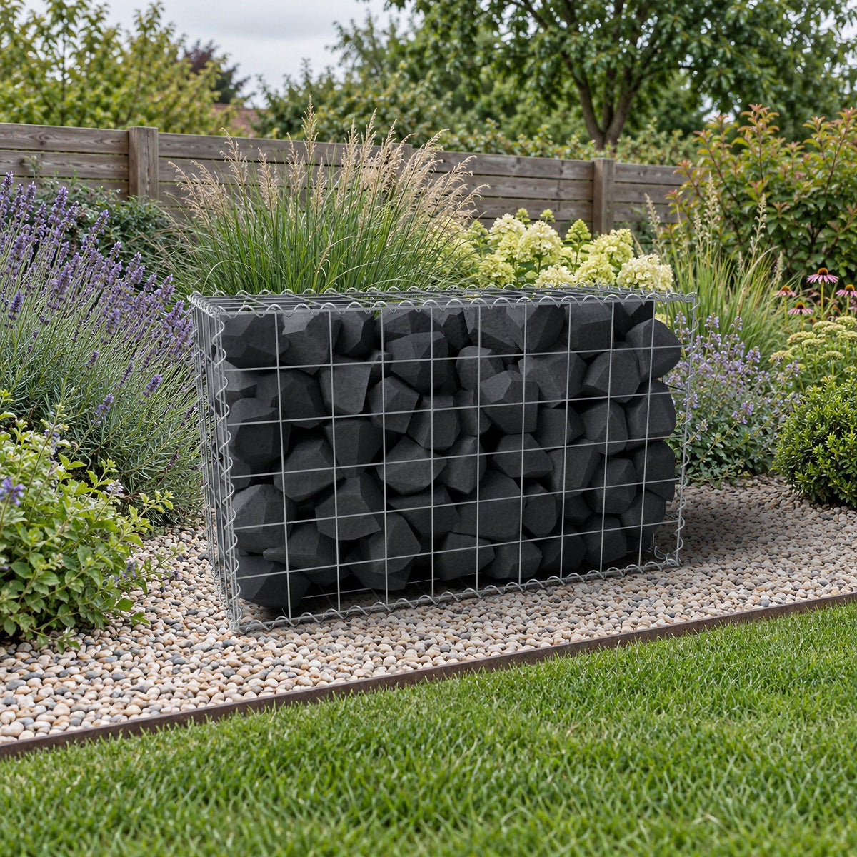 Schanskorf 100 cm x 60 cm x 40 cm (L x H x D), maaswijdte 10 cm x 10 cm, spiraalvormig