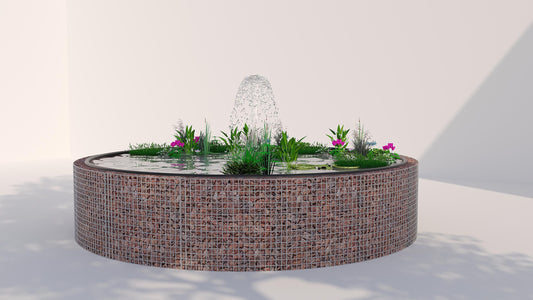 Schanskorf verhoogde vijver, rond, buitendiameter 202 cm, hoogte 80 cm, maaswijdte 5 x 5 cm, wanddikte 15 cm
