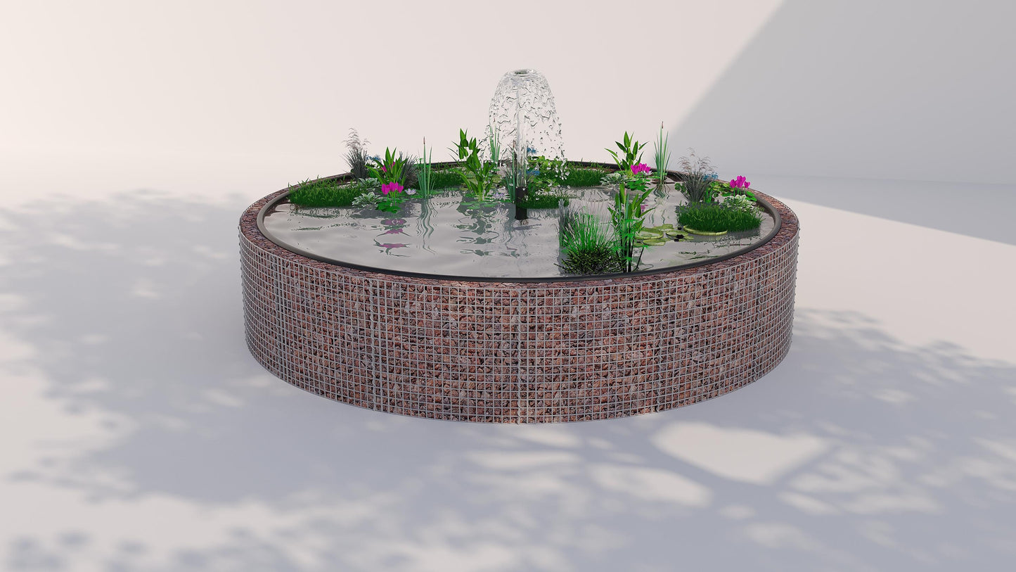 Schanskorf verhoogde vijver, rond, buitendiameter 202 cm, hoogte 80 cm, maaswijdte 5 x 5 cm, wanddikte 15 cm