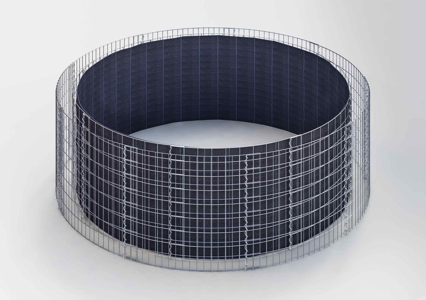 Lit surélevé rond, diamètre extérieur 262 cm, hauteur 50 cm, mailles 5 x 5 cm, épaisseur des parois 15 cm
