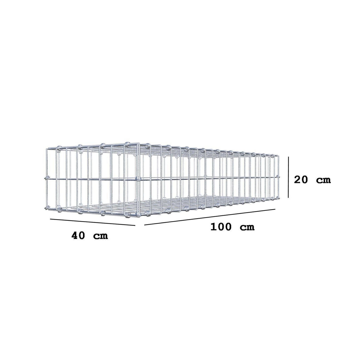 Gabione 100 cm x 20 cm x 40 cm (L x H x T), Maschenweite 5 x 10 cm, Spiralring