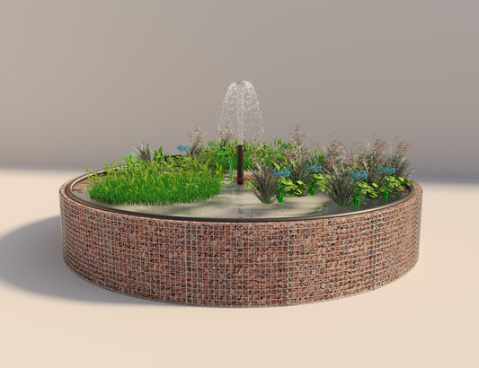 Gabion verhoogde vijver rond, buitendiameter 472 cm, hoogte 80 cm, maaswijdte 5 x 5 cm, wanddikte 15 cm