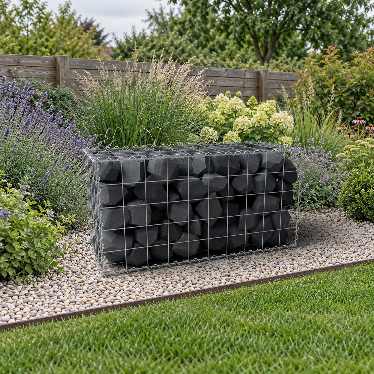 Schanskorf 100 cm x 50 cm x 40 cm (L x H x D), maaswijdte 10 cm x 10 cm, spiraalvormig