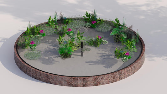 Laghetto rialzato in gabbioni, rotondo, diametro esterno 322 cm, altezza 50 cm, maglia 5 x 5 cm, spessore parete 15 cm