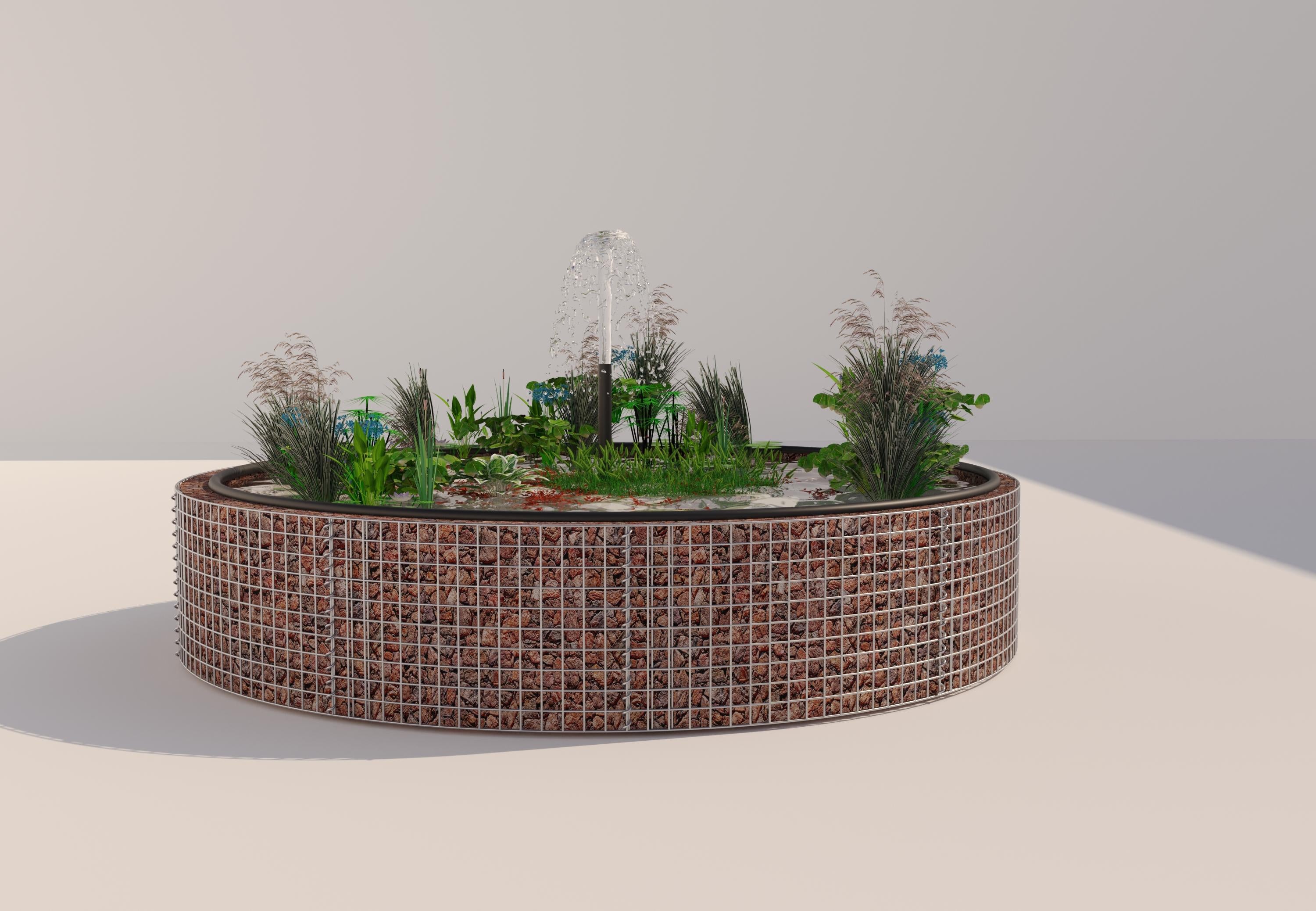 Schanskorven verhoogde vijver, rond, buitendiameter 232 cm, hoogte 50 cm, maaswijdte 5 x 5 cm, wanddikte 15 cm