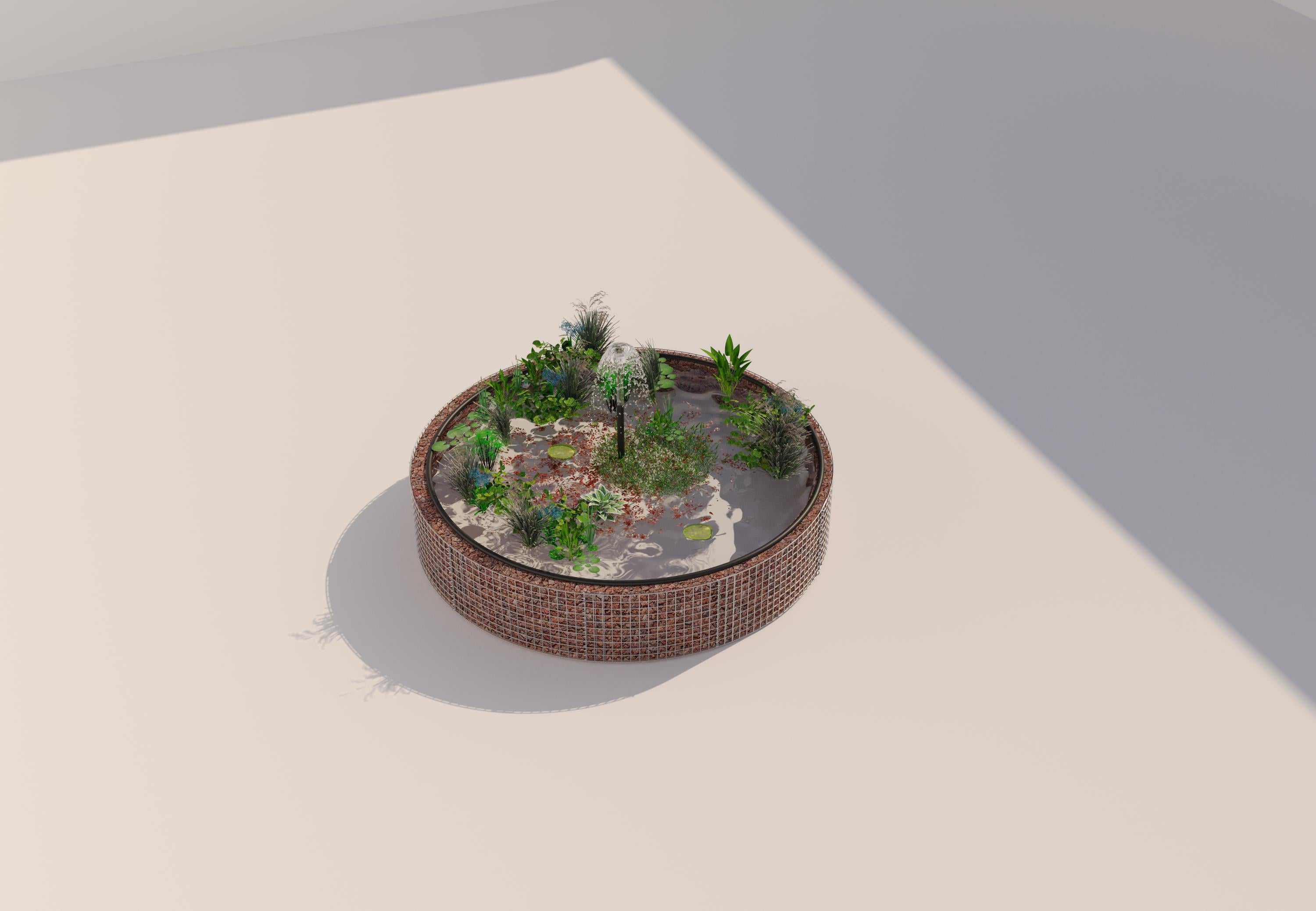 Schanskorven verhoogde vijver, rond, buitendiameter 232 cm, hoogte 50 cm, maaswijdte 5 x 5 cm, wanddikte 15 cm