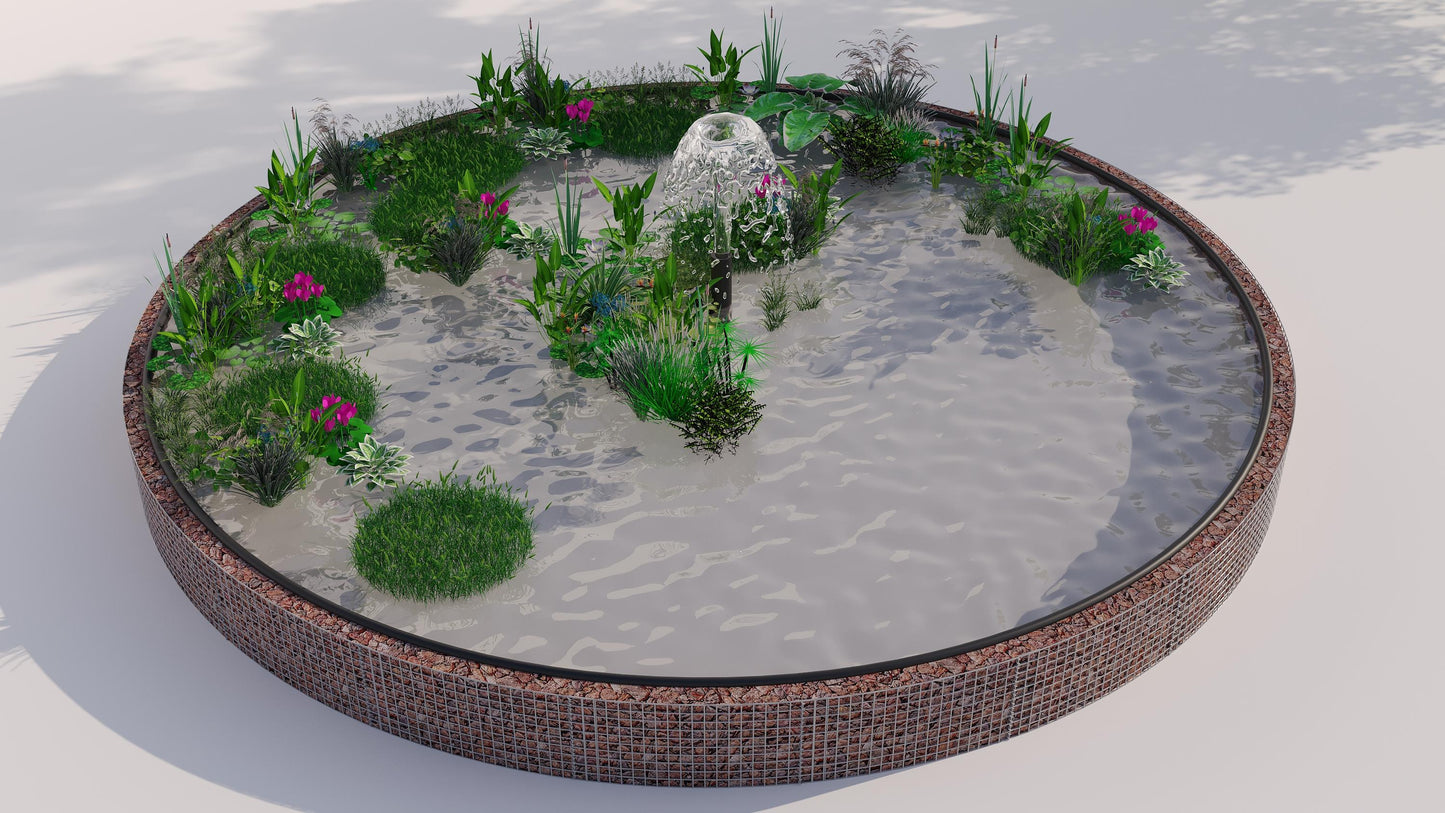 Tanque elevado de gabiões, redondo, diâmetro exterior 322 cm, altura 50 cm, dimensão da malha 5 x 5 cm, espessura da parede 15 cm