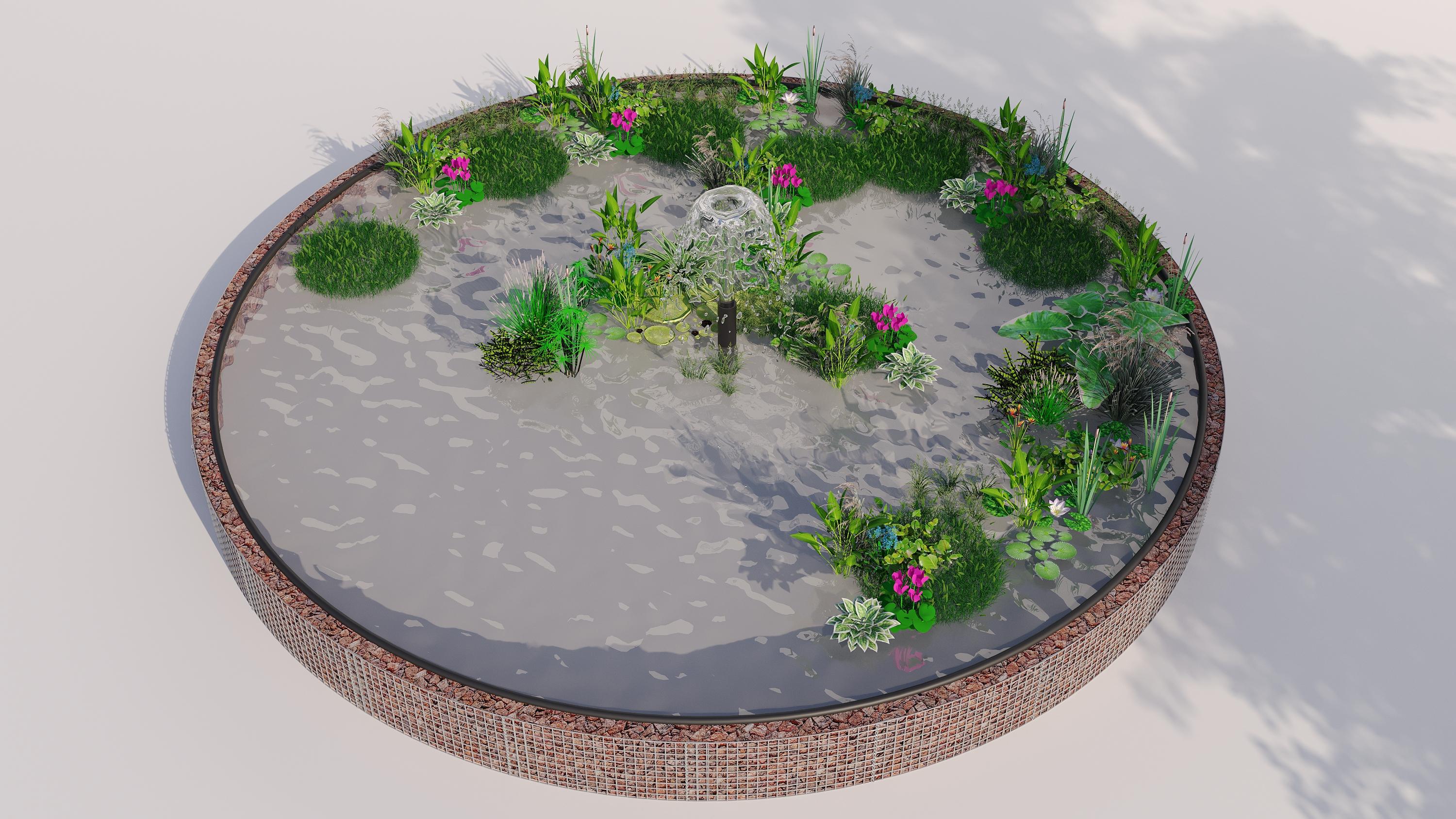 Gabion-dam, rund, ydre diameter 322 cm, højde 50 cm, maskestørrelse 5 x 5 cm, vægtykkelse 15 cm