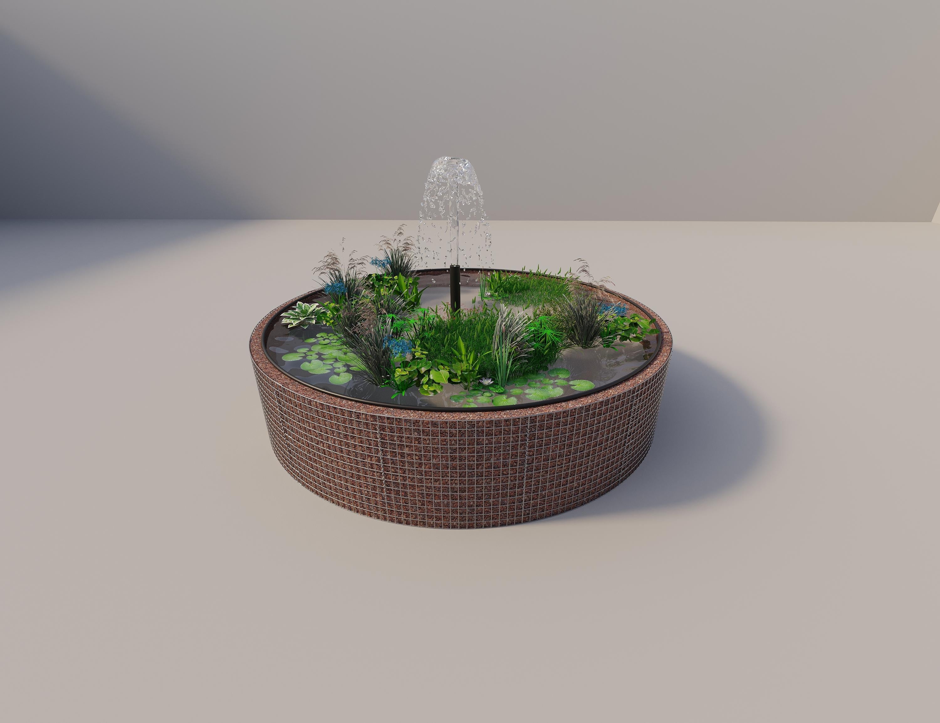 Gabion verhoogde vijver rond, buitendiameter 352 cm, hoogte 80 cm, maaswijdte 5 x 5 cm, wanddikte 15 cm