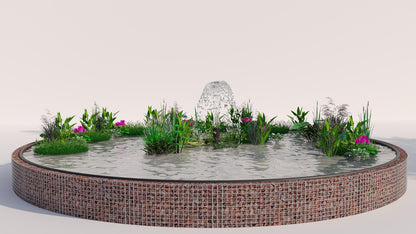 Tanque elevado de gabiões, redondo, diâmetro exterior 322 cm, altura 50 cm, dimensão da malha 5 x 5 cm, espessura da parede 15 cm