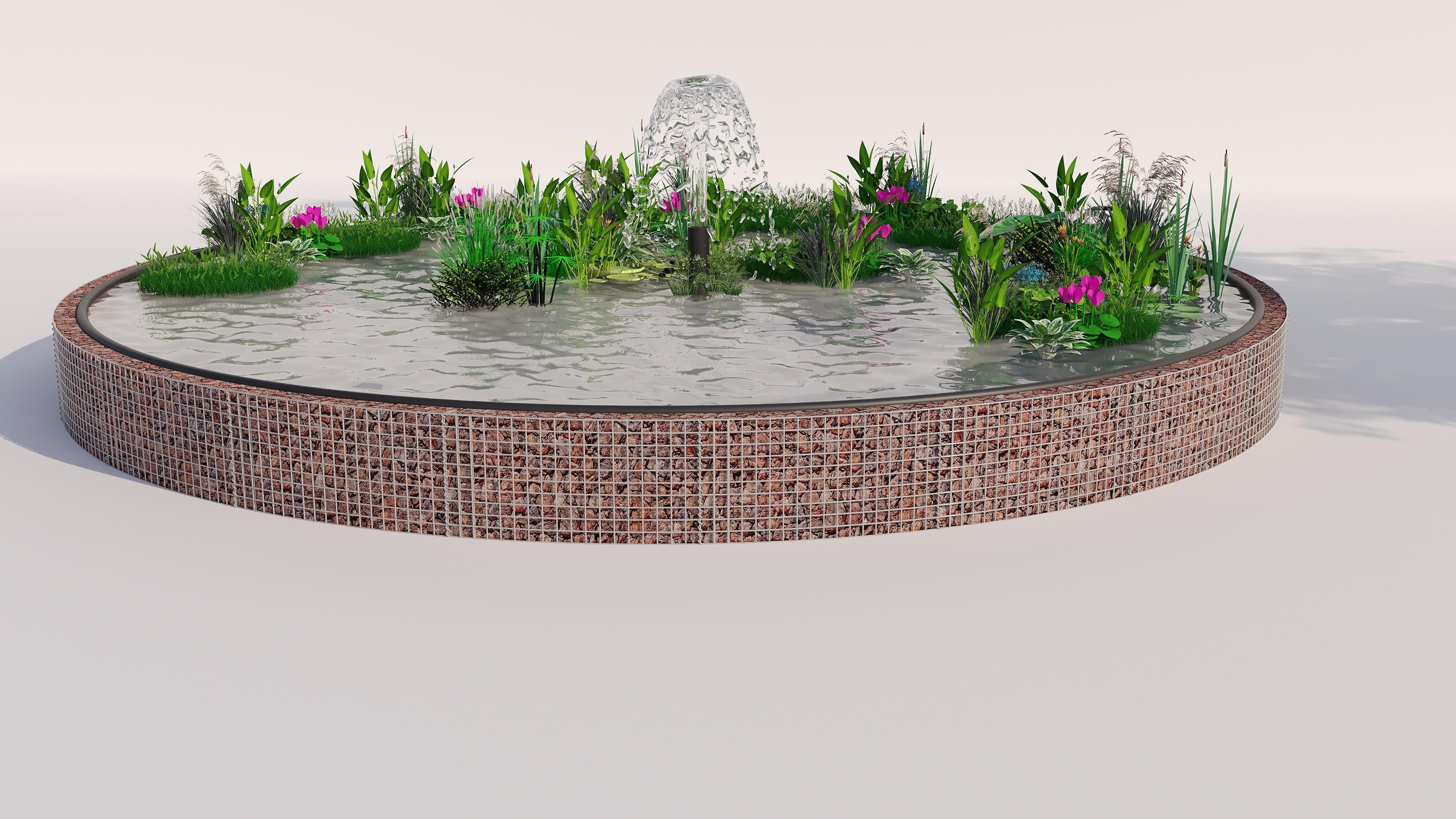 Gabion-dam, rund, ydre diameter 322 cm, højde 50 cm, maskestørrelse 5 x 5 cm, vægtykkelse 15 cm